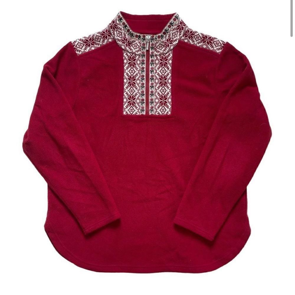 𝅺VINTAGE LL Bean Holiday Fleece Quarter Zip Pullover Christmas Red